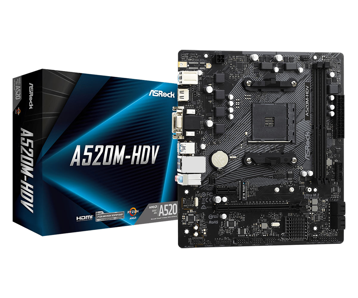 Asrock A520M-HDV scheda madre Presa AM4 micro ATX (Asrock A520M-HDV AMD A520 AM4 Micro ATX 2 DDR4 VGA DVI HDMI M.2)