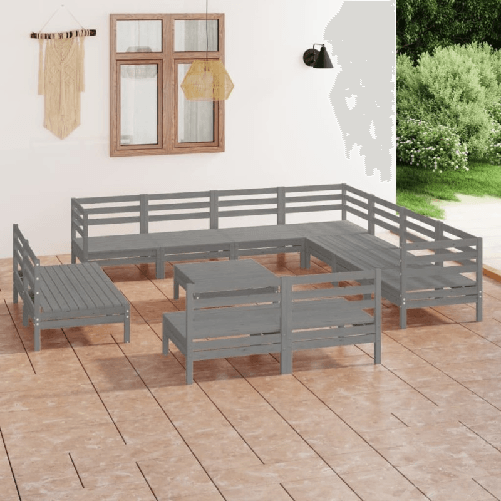 vidaXL-Set-Salotto-da-Giardino-12-pz-in-Legno-Massello-di-Pino-Grigio