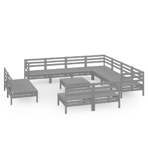 vidaXL-Set-Salotto-da-Giardino-12-pz-in-Legno-Massello-di-Pino-Grigio