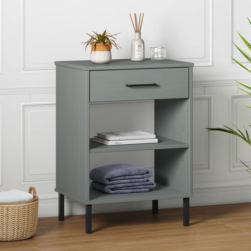 Mobile-Consolle-Gambe-Metallo-Grigio-Legno-Massello-Pino-OSLO