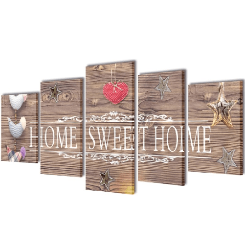 Set-Stampa-su-Tela-da-Muro-5-pz-Home-Sweet-Home-100-x-50-cm