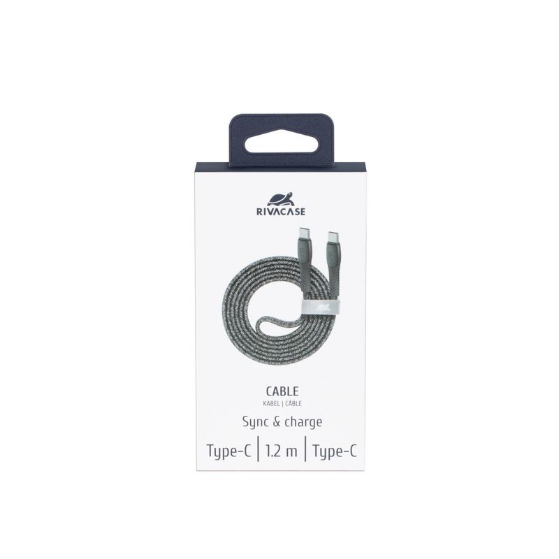 Rivacase-Cavo-di-Ricarica-Piatto-In-Nylon-Resistente-Type-C---Type-C-1.2mt-Grigio