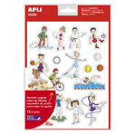 Apli Bag of Gomets Sport tematico - 204 gomets in 12 fogli - Illustrazioni divertenti per arricchire il vocabolario e le