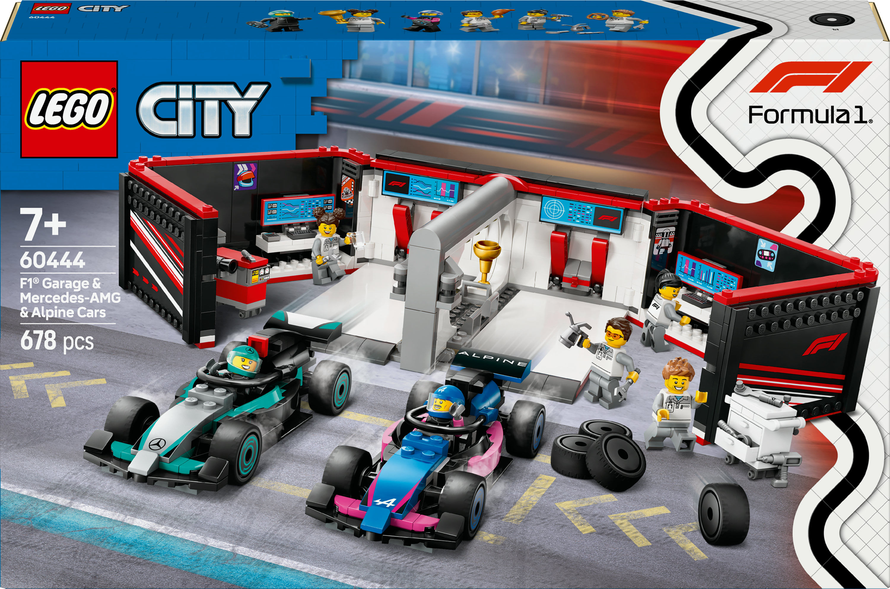 LEGO City Formula 1 Garage con monoposto Mercedes-AMG e Alpine F1 60444