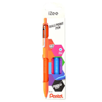 Pentel iZee Confezione da 4 Penne a Sfera Retrattile - Punta da 07 mm - Linea da 035 mm - Clip in Metallo - Colori Arancione Azzurro Rosa e Viola