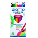 Giotto Colori Acquirell 3.0 Pacchetto di 12 picchi triangolari di acquerelli - Mine da 3 mm - Legno - Colori assortiti