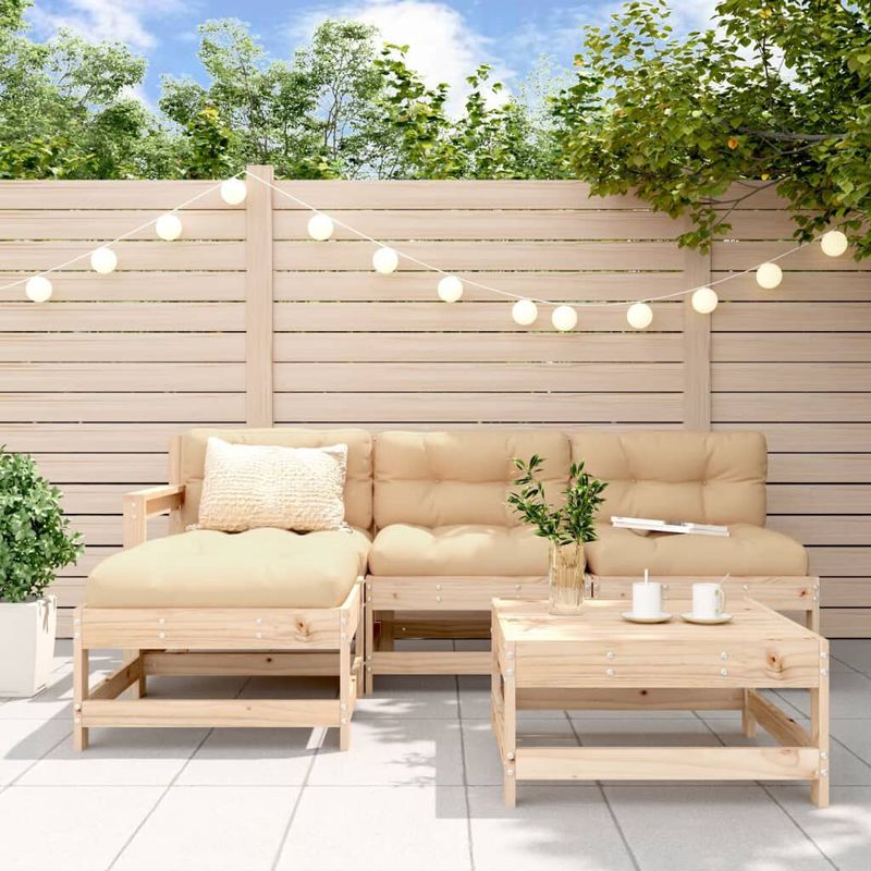 vidaXL-Set-Divani-da-Giardino-5-pz-con-Cuscini-in-Legno-Massello
