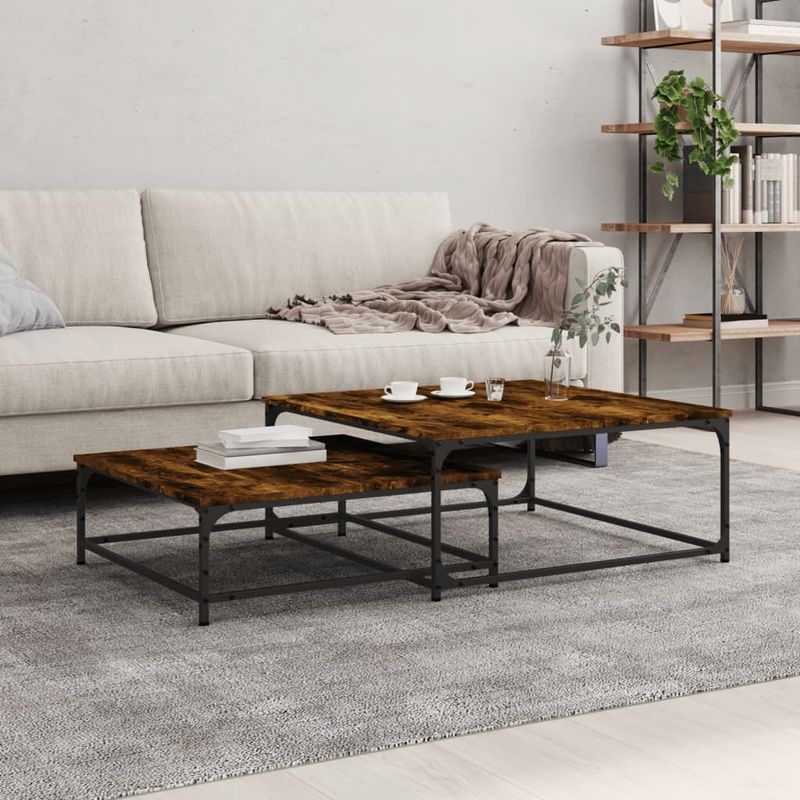 vidaXL-Tavolini-Impilabili-2-pz-Rovere-Fumo-in-Legno-Multistrato