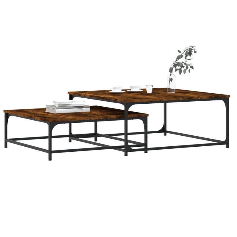 vidaXL-Tavolini-Impilabili-2-pz-Rovere-Fumo-in-Legno-Multistrato