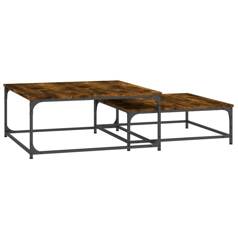 vidaXL-Tavolini-Impilabili-2-pz-Rovere-Fumo-in-Legno-Multistrato