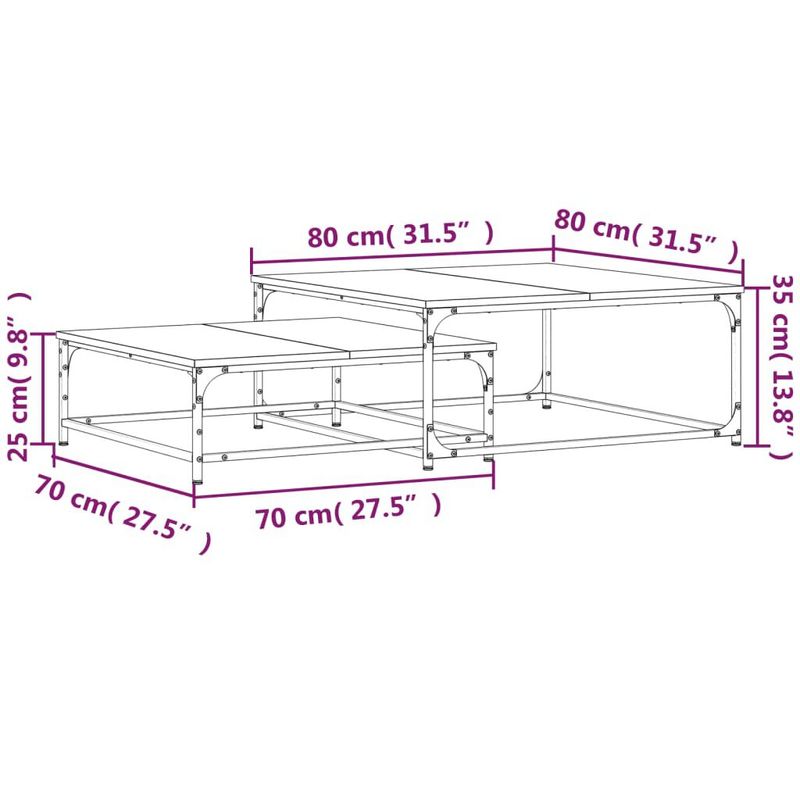vidaXL-Tavolini-Impilabili-2-pz-Rovere-Fumo-in-Legno-Multistrato