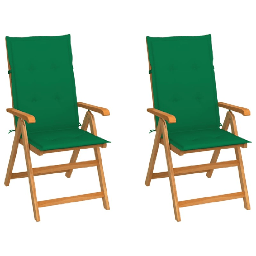 vidaXL-Sedie-da-Giardino-2-pz-con-Cuscini-Verdi-in-Massello-di-Teak