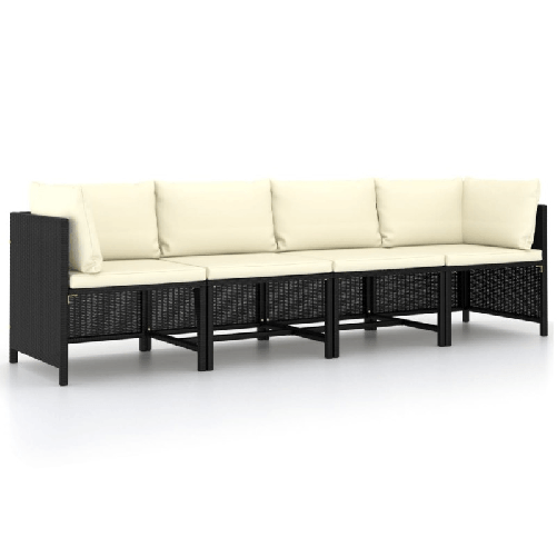 vidaXL-Divano-da-Giardino-a-4-Posti-con-Cuscini-Nero-in-Polyrattan