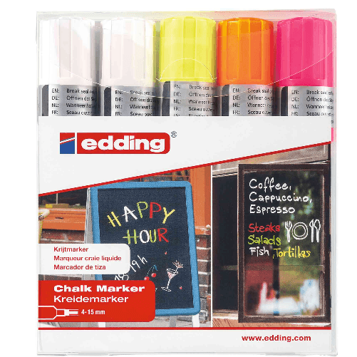 Edding 4090 evidenziatore in gesso Fissa Grigio, Arancione, Rosa, Bianco, Giallo 5 pz