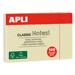 Apli Classic Sticky Notes 75x50mm Blocco 100 fogli - Adesivo di qualità - Facile da staccare - Ideale per promemoria - Giallo