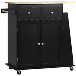 HOMCOM Carrello da Cucina con Armadietto, 2 Cassetti e Portaspezie, Isola da Cucina in Legno, 89x45x89.5cm, Nero