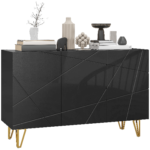 HOMCOM Mobile Contenitore con 2 Armadietti e Ripiano Regolabile, in Truciolato e Metallo, 120x40x75 cm, Nero e Oro