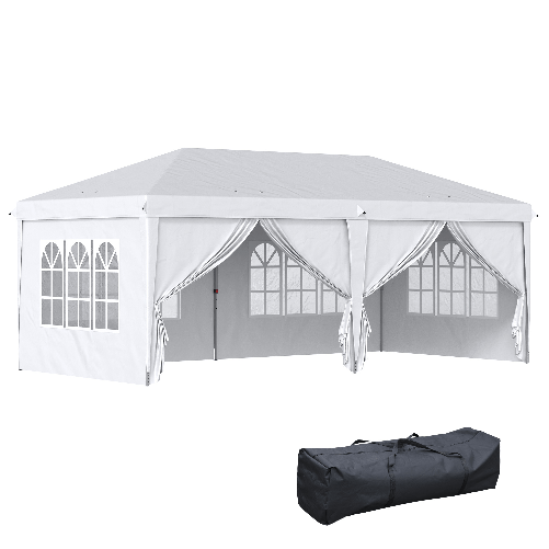 Outsunny Gazebo 6x3 m Pieghevole da Giardino a 6 Pareti in Acciaio e tessuto Oxford, Funi e Picchetti, Bianco