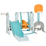 HOMCOM Scivolo per Bambini 4 anni max con Altalena, Canestro, Porta e Anelli, in HDPE e PP, 210x186x133 cm