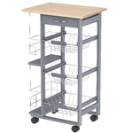 HOMCOM Carrello da Cucina con Cassetti Estraibili e 2 Portabottiglie, in Legno di Pino e Metallo, 47x37x83 cm