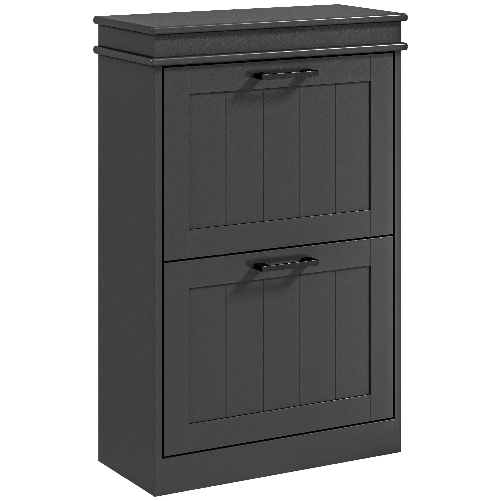 HOMCOM Scarpiera Moderna con 2 Cassetti Ribaltabili per 10 Paia di Scarpe e Ripiano Regolabile, 54x24x82.5cm, Nero