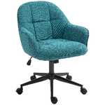HOMCOM Sedia da Ufficio Girevole ad Altezza Regolabile, in Tessuto Effetto Lino e Acciaio, 63x66x86-96 cm, Verde Scuro