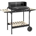 Outsunny Barbecue a Carbonella ad Altezza Regolabile con 3 Ripiani e Vassoio, in Metallo Legno, 113x53.5x82.5 cm, Nera