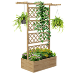 Outsunny Letto per Orto con Traliccio e Pergola per Rampicanti con Fondo Aperto, 160x55x183cm, Legno Naturale