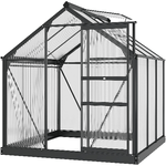 Outsunny Serra in Policarbonato e Alluminio con Porta Scorrevole, Presa d'Aria e Grondaia, 1.9x1.9x2m, Grigio