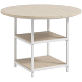 HOMCOM Tavolo da Pranzo per 4-6 Persone con 2 Ripiani Integrati, in Acciaio e MDF, Ø100x76 cm, Bianco e Rovere