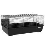 PawHut Gabbia per Conigli a 2 Porte con Vassoio Rimovibile, in Metallo e Plastica PP, 100x55x41 cm, Nero e Argento
