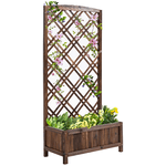 Outsunny Fioriera da Esterno con Grigliato in Legno per Piante Rampicanti, 60x30x122.5 cm, Marrone