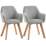 HOMCOM Set 2 Sedie per Sala da Pranzo Imbottite in Velluto con Braccioli e Gambe in Legno, Grigio