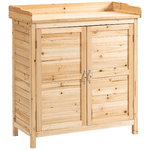Outsunny Armadietto da Esterno a 2 Ripiani in Legno di Abete con Design Rialzato e 2 Ante, 83x40x92 cm