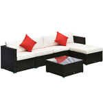 Outsunny Set Mobili da Giardino in Rattan PE 4 Poltrone 1 Pouf 1 Tavolino in Vetro Temperato 2 Cuscini