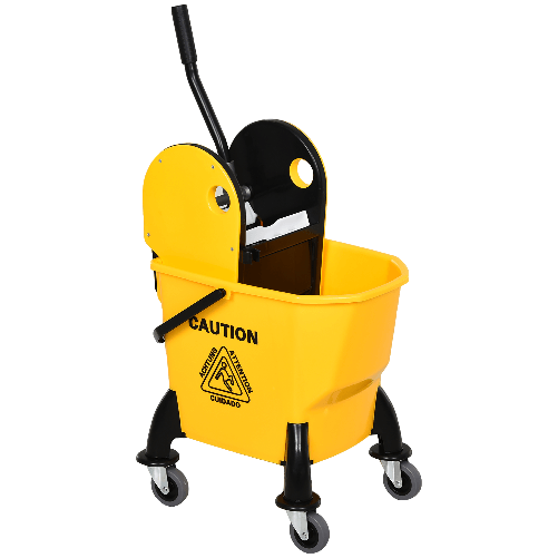 HOMCOM Secchio Lavapavimenti Professionale con Strizzatore Manuale, 4 Ruote e Maniglia in Metallo, Giallo