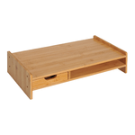 HOMCOM Supporto Monitor con Spazio per Mouse e Tastiera e Ripiano con Cubo Portaoggetti, in Bambù, 49x25.5x11.5 cm