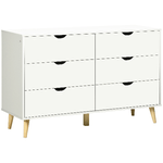 HOMCOM Cassettiera 6 Cassetti con Maniglie Laminate, in Legno di Pino, 120x40x76 cm, Bianca e color Legno