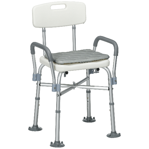 HOMCOM Sedia Doccia ad Altezza Regolabile con Braccioli e Cuscino Rimovibile 53.5x52x80-90 cm, Bianca