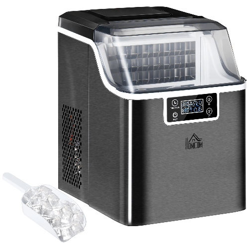 HOMCOM Macchina per Ghiaccio 20kg in 24 Ore, 24 Cubetti in 14-18 Minuti e Sistema Autopulente, Nero