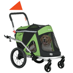 PawHut Rimorchio Bici e Passeggino per Cani 2 in 1 Pieghevole con Catarifrangenti e Bandierina, Verde
