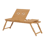 HOMCOM Tavolino da Letto per PC Pieghevole e Inclinabile con Cassetto, 72x35x22-30, Colore Legno