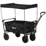 Outsunny Carrello da Giardino 110L con Maniglia Telescopica e Tettuccio in Acciaio e Tessuto Oxford, Nero