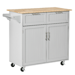 HOMCOM Carrello da Cucina Multiuso in Legno con 2 Cassetti, Armadietto e 4 Ruote, 104x46x91cm, Grigio