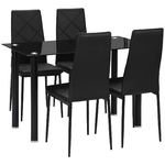 HOMCOM Set Tavolo da Pranzo con 4 Sedie, Piano in Vetro e Sedie Imbottite in Finta Pelle, Nero