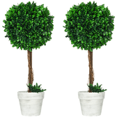 HOMCOM Set 2 Piante Finte Alberi di Bosso da Interno ed Esterno con Vaso, Ø28x60cm