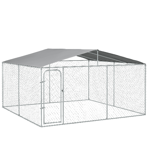 PawHut Kennel per Cani in Metallo con Tettuccio in Tessuto Oxford e Porta con Blocco, 4x4x2.3m