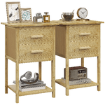 HOMCOM Set 2 Comodini con 2 Cassetti e Ripiano Inferiore in stile Nordico, in Bambù, 40x34x60 cm