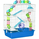 PawHut Gabbia Criceti a 5 Livelli con Tubi, Casetta, Serbatoio e Ruota, in Acciaio, PP e PS, 59x36x69 cm, Blu e Bianca