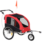 PawHut Rimorchio Bici per Cani Taglia Media a 2 Ingressi con Finestrelle e Tettuccio Apribile, 126-155x83x108 cm, Rosso